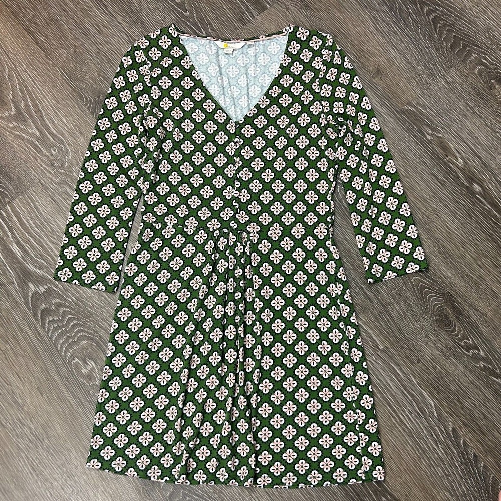 Boden Green Sabina Jersey Tunic Dress Size 2 EUC Long Sleeve V-Neck